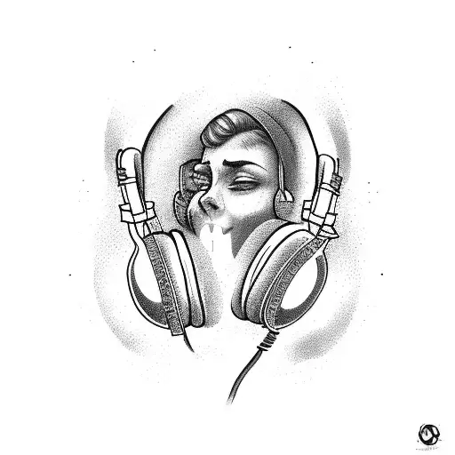 cartoon  with a headphone ripping the body to go out  tattoo design idea