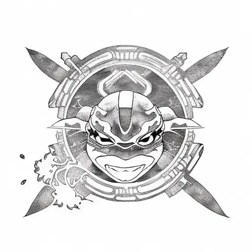 ninja turtles, 90's tv cartoon. neo tradi japanese style tattoo design idea