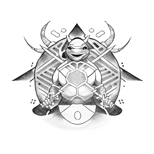 ninja turtles, 90's tv cartoon. neo tradi japanese style tattoo design idea