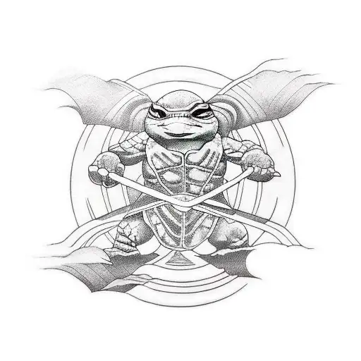 ninja turtles, 90's tv cartoon. neo tradi japanese style tattoo design idea