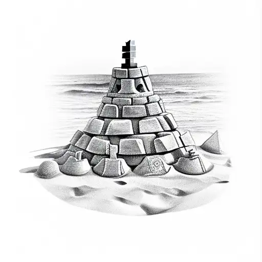 A chess piece made of sandcastle on a sunny beach tattoo design idea