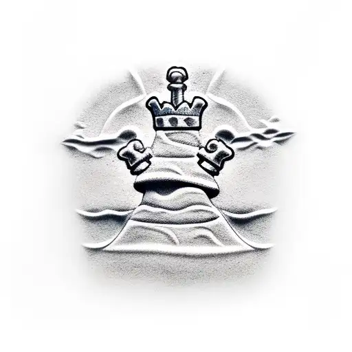A chess piece made of sandcastle on a sunny beach tattoo design idea