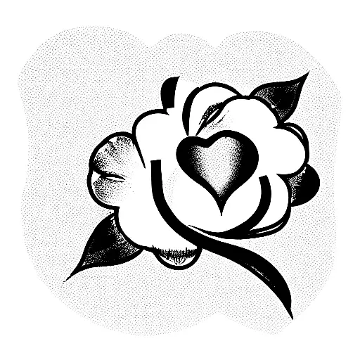 Small 2D gothic style flower with heart center tattoo design idea