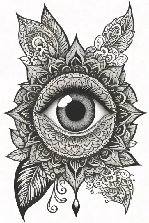 eye and mandala long fine line tattoo tattoo design idea