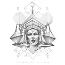 bass line from orion with an alabama script A as well as a statue of lady justice tattoo design idea