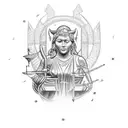 bass line from orion with an alabama script A as well as a statue of lady justice tattoo design idea