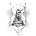 bass line from orion with an alabama script A as well as a statue of lady justice tattoo design idea