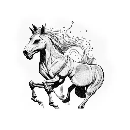 three undead horse running and breaking their chains tattoo design idea