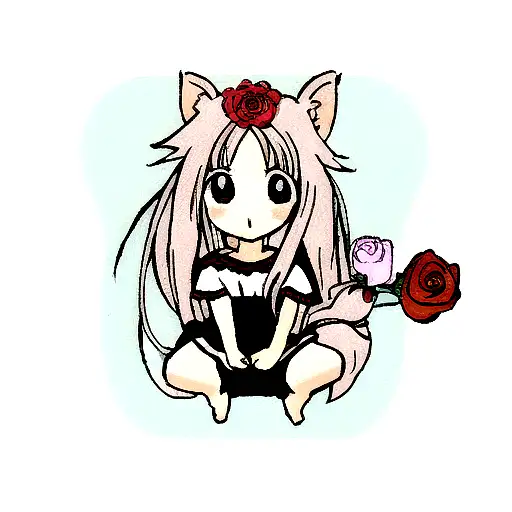 long hair Chihuahua with roses tattoo design idea