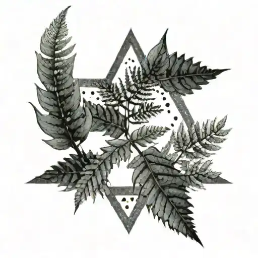 fern with pentagram and triangle tattoo design idea