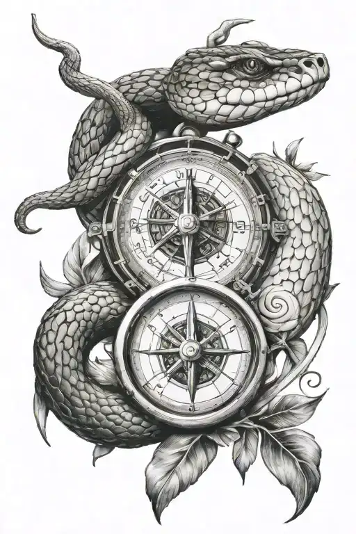 snake compass arrow tattoo design idea