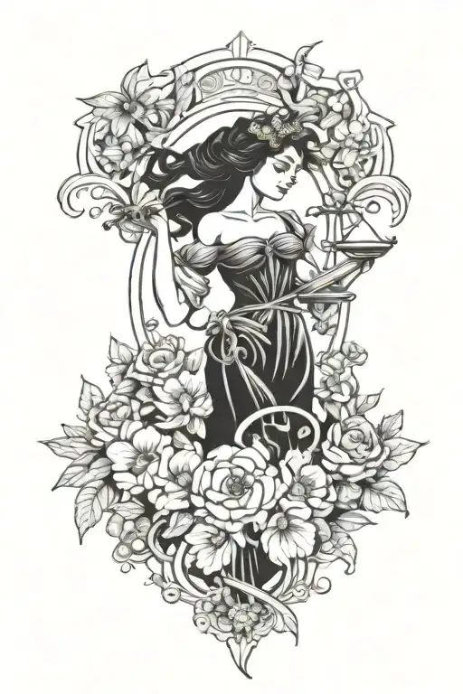 themis with scales flower intertwined tattoo design idea