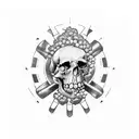 school bus covered in skulls tattoo design idea