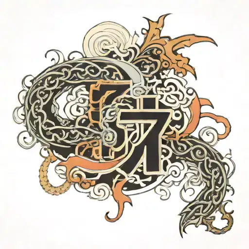 number 7 combined with cross with chains swirling around it  tattoo design idea