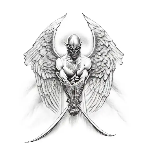 angels and demons fighting tattoo design idea