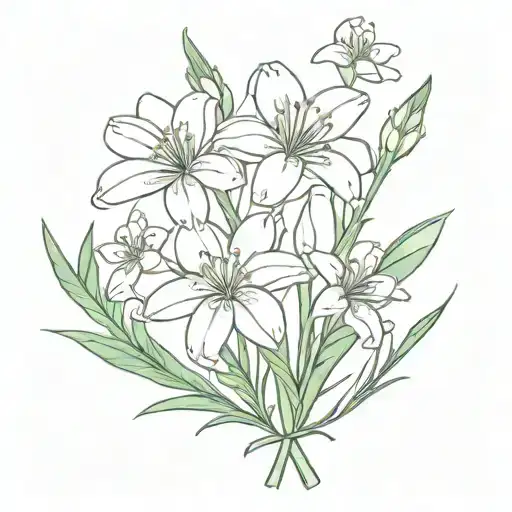 simple flower bouquet of one aster, one snowdrop, one honeysuckle, and one lily of the valley tattoo design idea