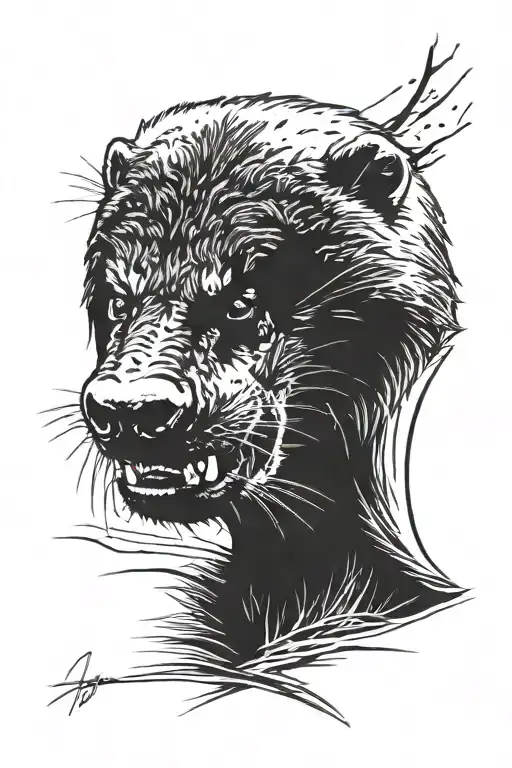 honey badger face angry tattoo design idea