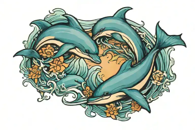 dolphins swimming around the ankle tattoo tattoo design idea
