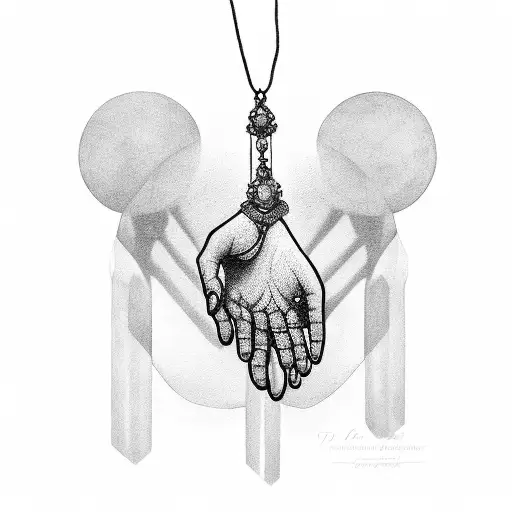Praying hands surrounded by pearl necklace  tattoo design idea
