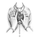 Praying hands surrounded by pearl necklace  tattoo design idea