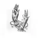 Praying hands surrounded by pearl necklace  tattoo design idea