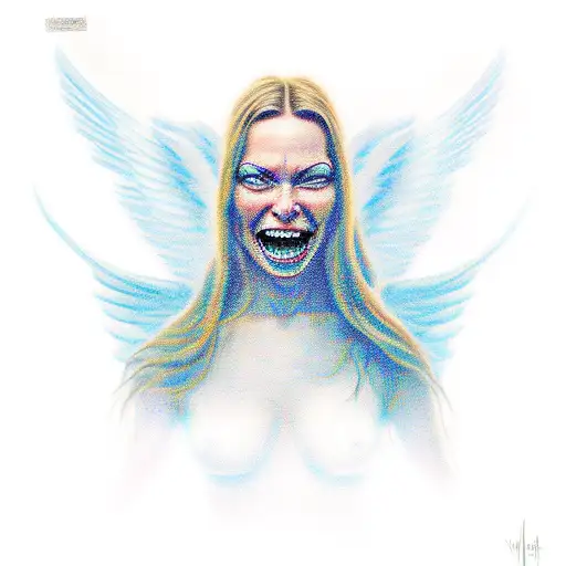 angel with an evil smile tattoo design idea