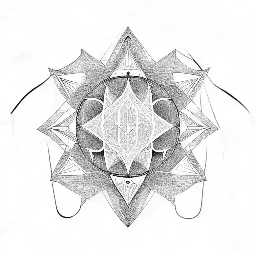 sacred geometry shape with omega symbol in the center tattoo design idea