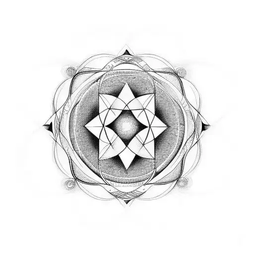 omega symbol with sacred geometry shape tattoo design idea