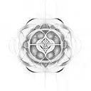 sacred geometry shape with omega symbol in the center tattoo design idea