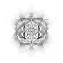 sacred geometry shape with omega symbol in the center tattoo design idea