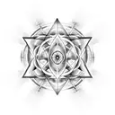 omega symbol with sacred geometry shape tattoo design idea
