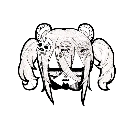 Skull mask bones Sakura girl tattoo design idea