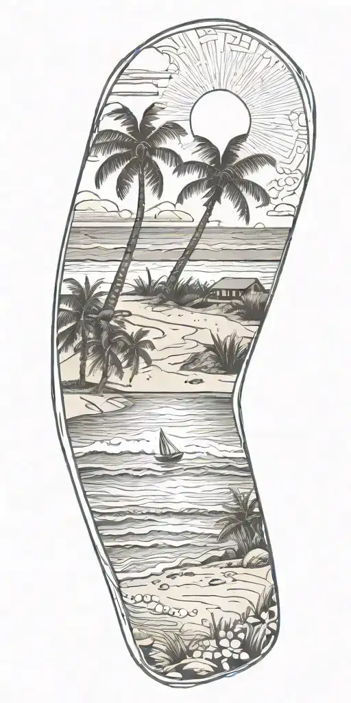 beach scene tattoo design idea