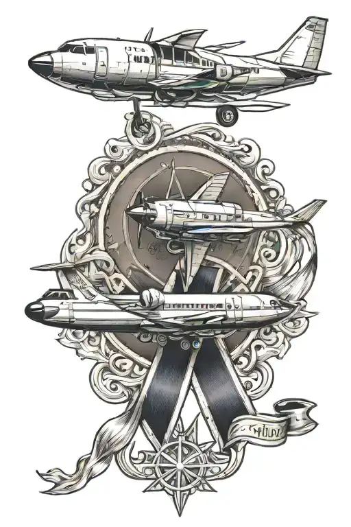air medal ribbon  with medical airplane  tattoo design idea