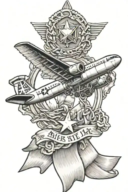 air medal ribbon  with c-141 airplane  tattoo design idea