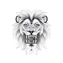 lion biting an skull with waves, diamonds nircissus flowers tattoo design idea