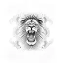 lion biting an skull with waves, diamonds nircissus flowers tattoo design idea