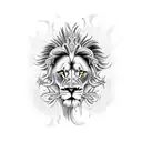 lion biting an skull with waves, diamonds nircissus flowers tattoo design idea