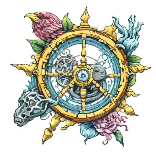 steering wheel surrounded tattoo design idea