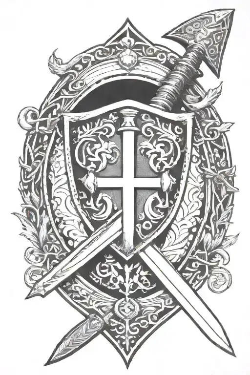 Scottish war sword shield tattoo design idea