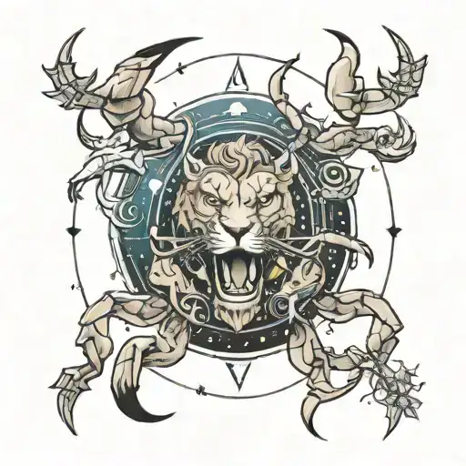 Bull, Lion, Scorpion, Crab on space background  tattoo design idea