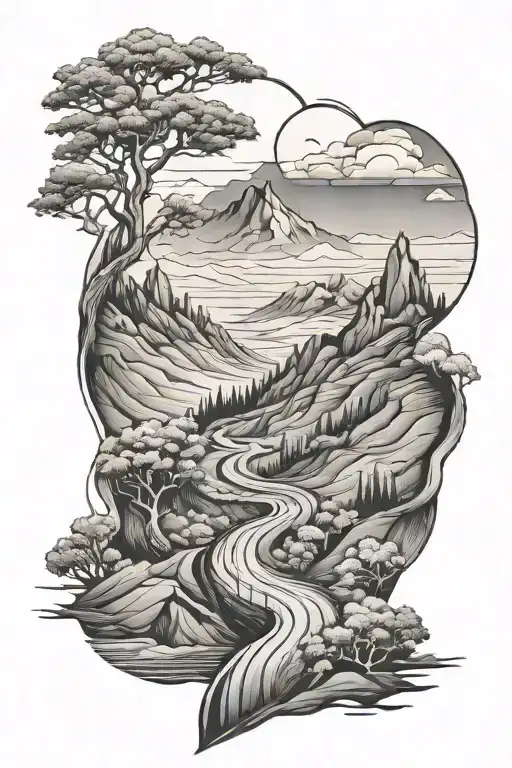 Windy mountain road  tattoo design idea