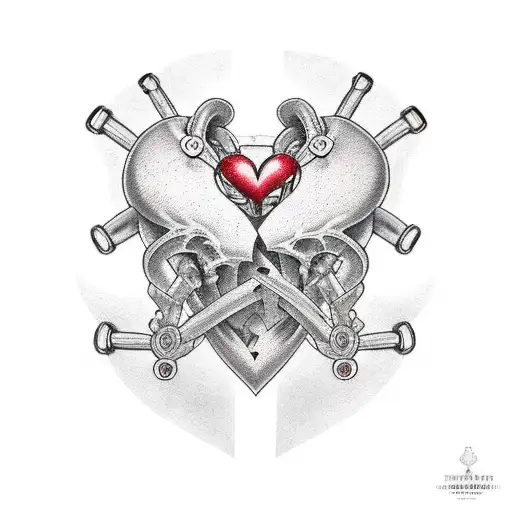 iron arms, chest ripped heart, virgo tattoo design idea