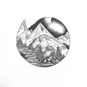 Mountain Scene with dove tattoo design idea