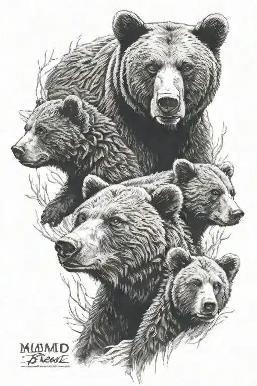mama bear and cubs    tattoo design idea