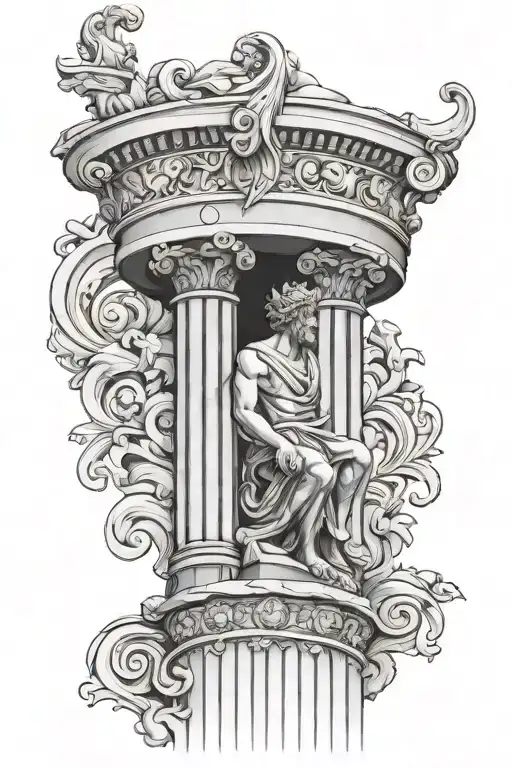 roman column pillar, greek god figure surrounded tattoo design idea