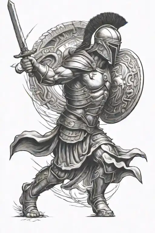 spartan warrior battling tattoo design idea