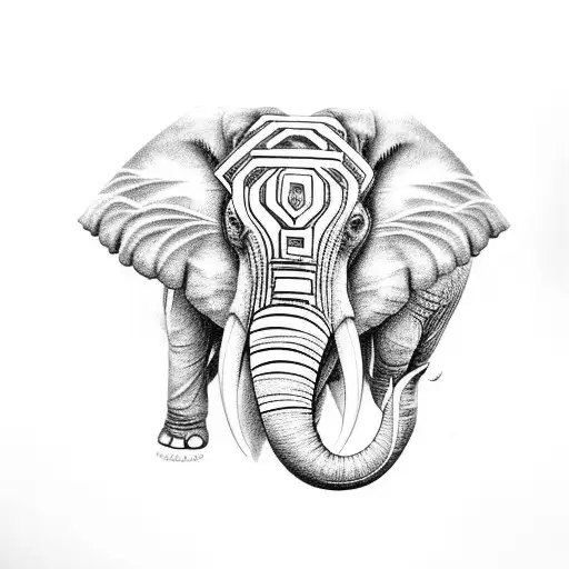 elephant with chrysanthemum  tattoo design idea