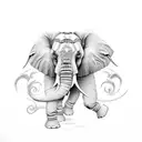 elephant with chrysanthemum  tattoo design idea
