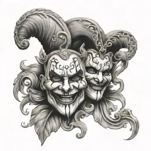 laugh now cry later mask tattoo design idea